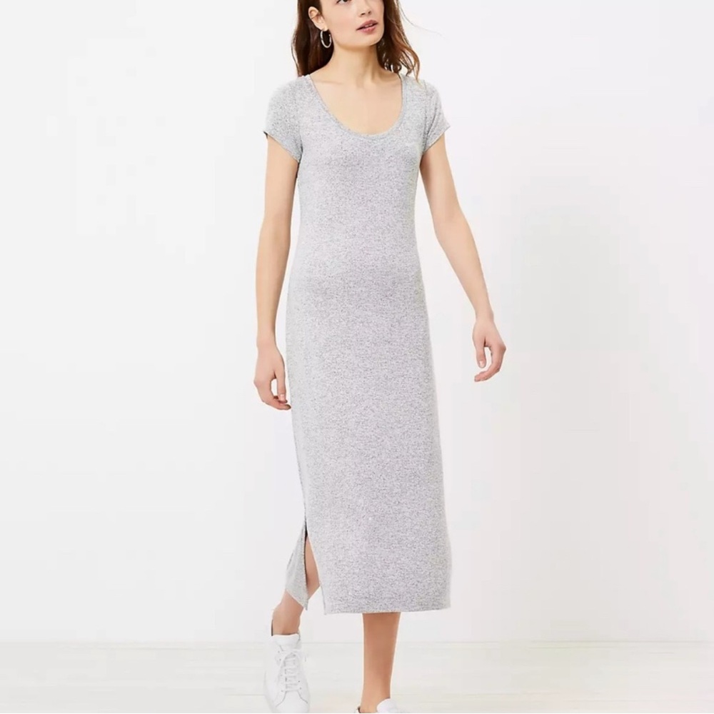 LOFT Light Gray Midi Dress